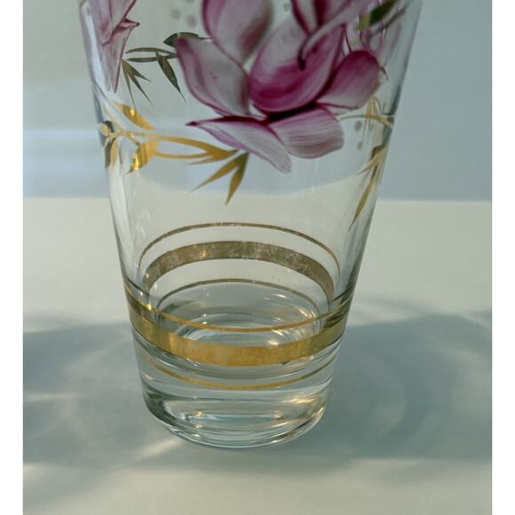 3 Vintage Hand Painted Drinking Glasses Purple Flowers Gold Leaves Tumbler - Picture 8 of 16